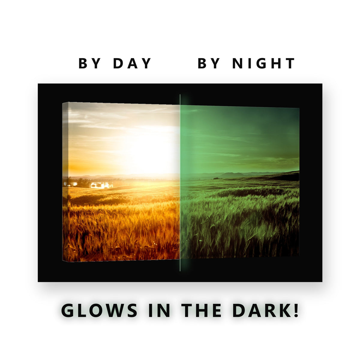 Golden Wheat Field Sunset Glow in the Dark Canvas Wall Art for Living Room, glowing at night