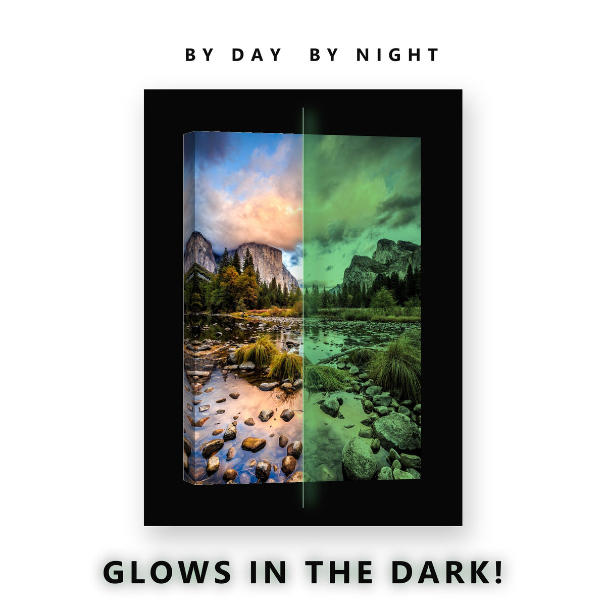 Yosemite Valley Sunset Glow in the Dark Canvas Wall Art for Living Room, glowing at night