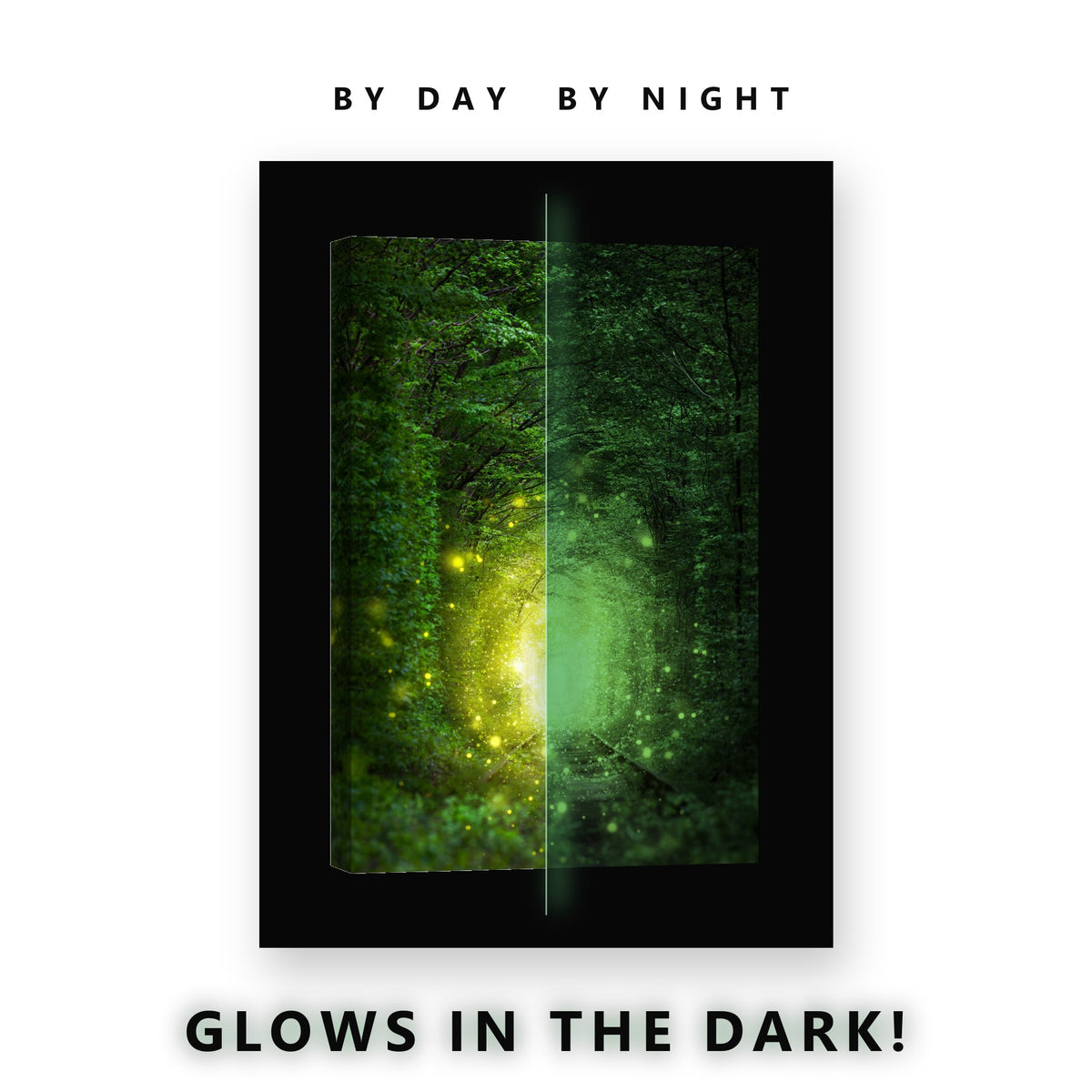 Magical Tree Tunnel Railway Glow in the Dark Canvas Wall Art for Boys Bedroom, glowing at night