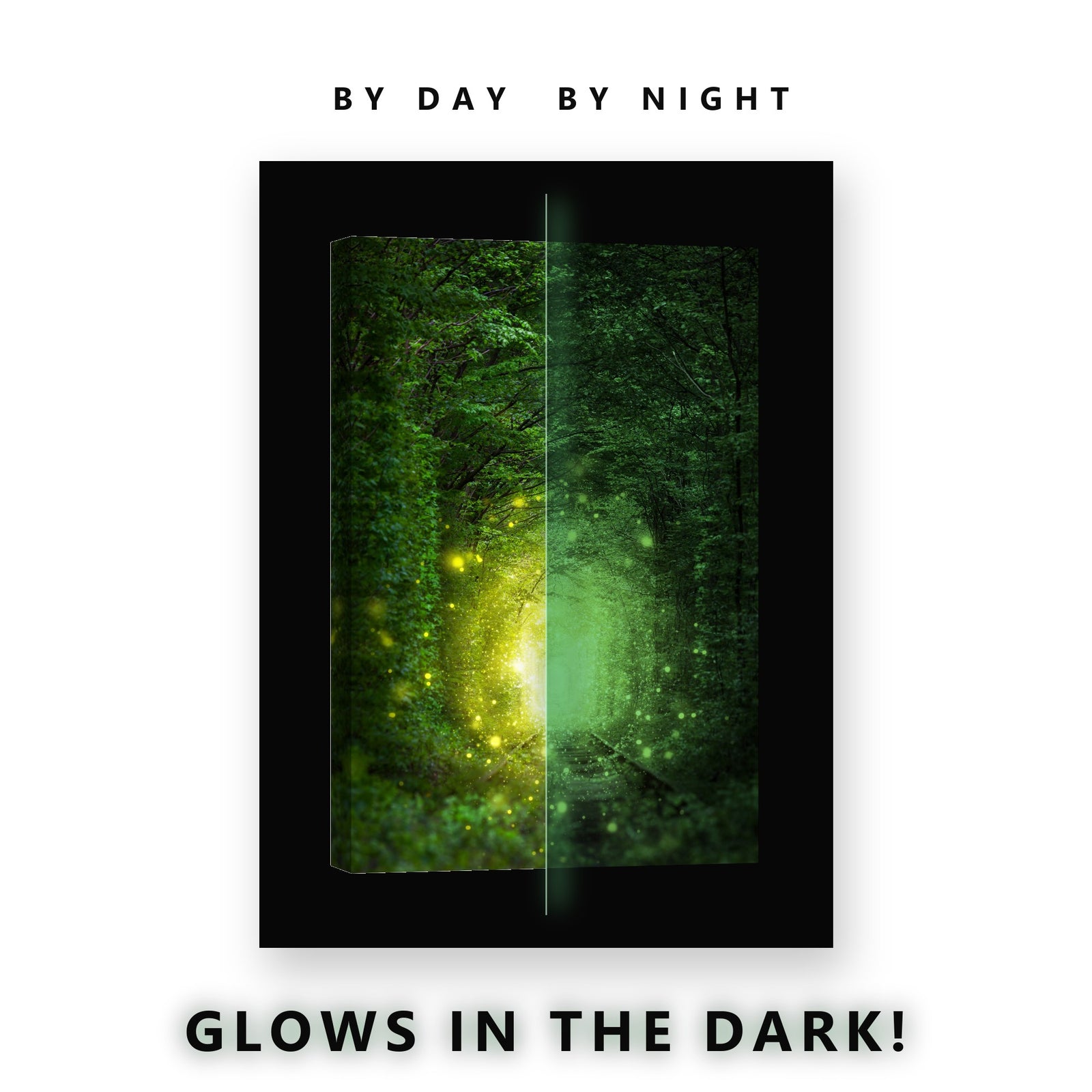 Magical Tree Tunnel Railway Glow in the Dark Canvas Wall Art for Boys Bedroom, glowing at night