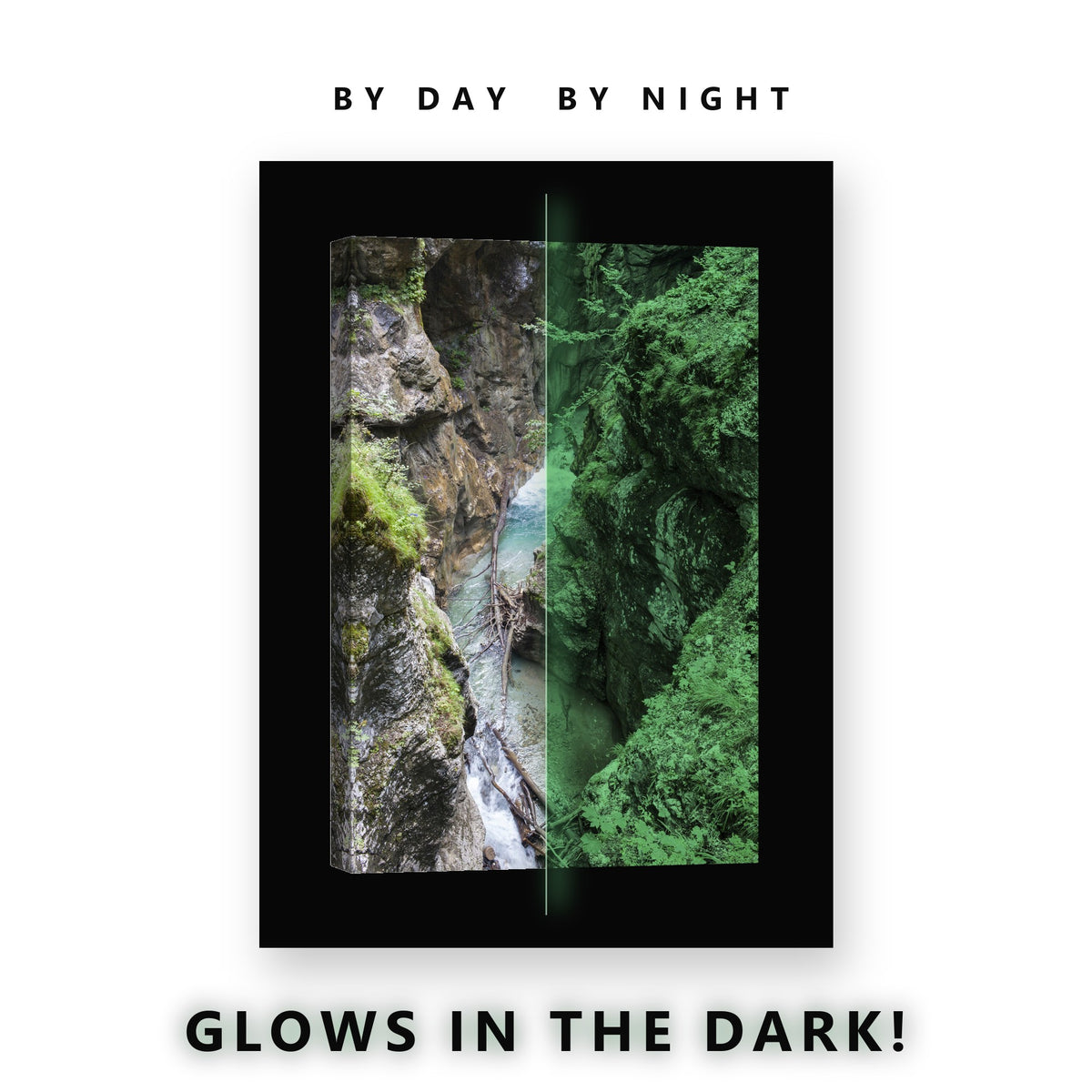 Narrow Rocky Gorge Stream Glow in the Dark Canvas Wall Art for Living Room, glowing at night