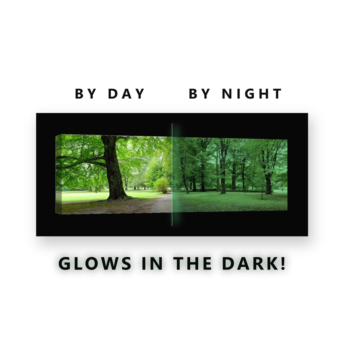 Green Summer Park Path Glow in the Dark Canvas Wall Art for Living Room, glowing at night