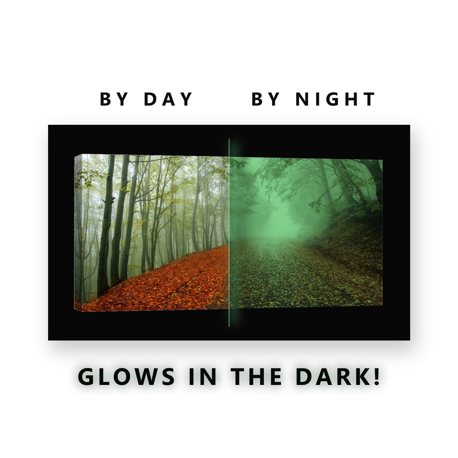 Sunlit Rolling Hills Farmland Glow in the Dark Canvas Wall Art for Living Room, glowing at night