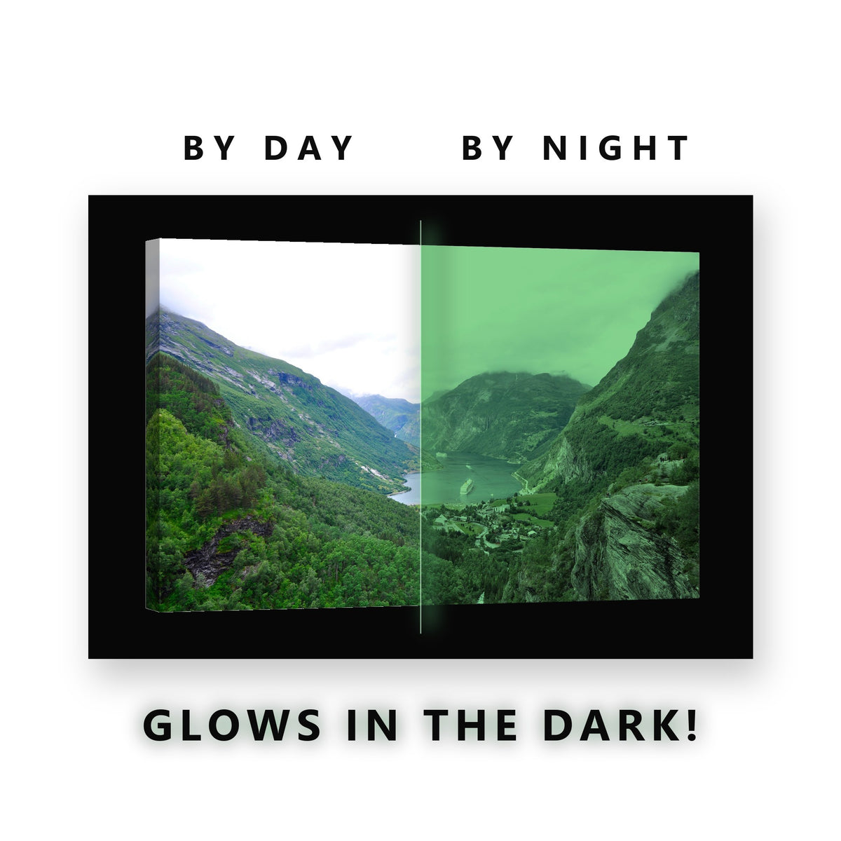 Fiery Sunset Rock Pillars Glow in the Dark Canvas Wall Art for Living Room, glowing at night