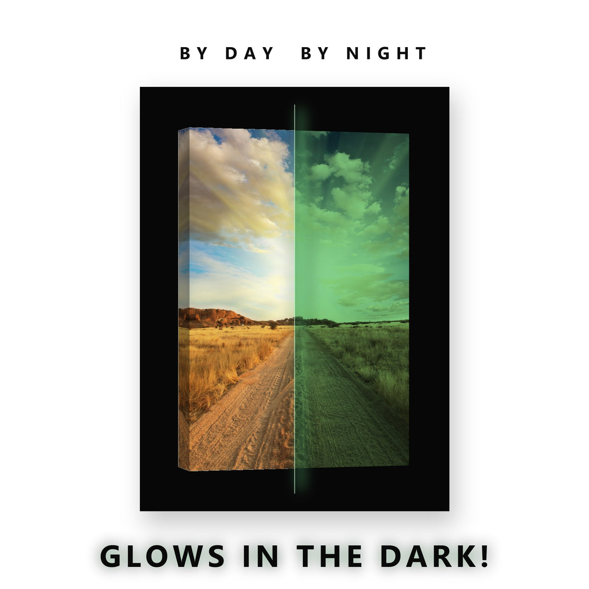 Desert Dirt Road Sunglow Glow in the Dark Canvas Wall Art for Office, glowing at night