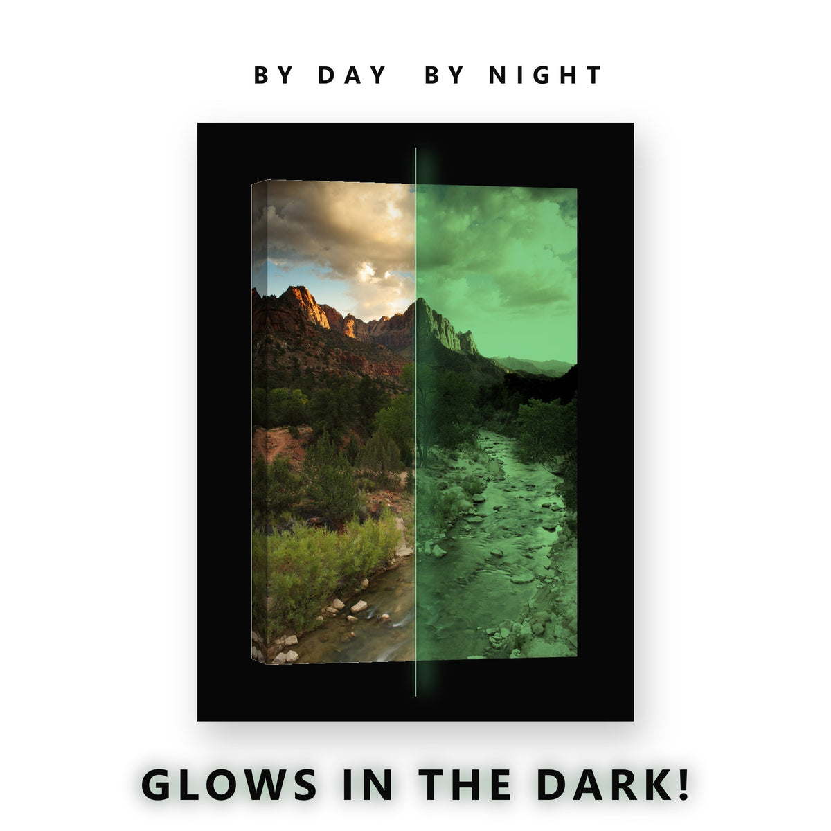 Red Canyon Peaks River Glow in the Dark Canvas Wall Art for Living Room, glowing at night