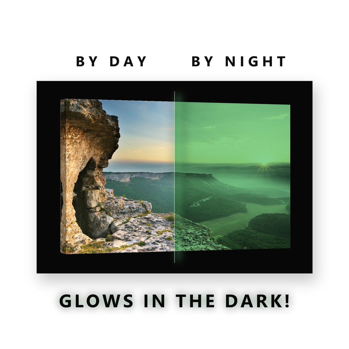 Rock Archway Sunrise Valley Glow in the Dark Canvas Wall Art for Living Room, glowing at night