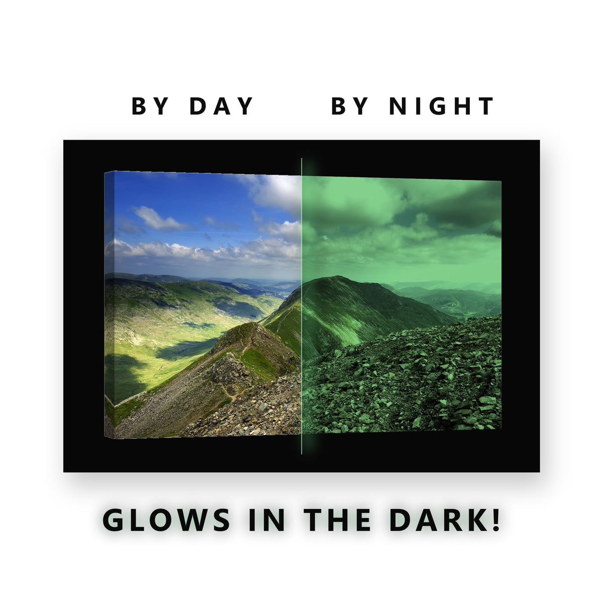 Rocky Ridge Trail Summits Glow in the Dark Canvas Wall Art for Living Room, glowing at night