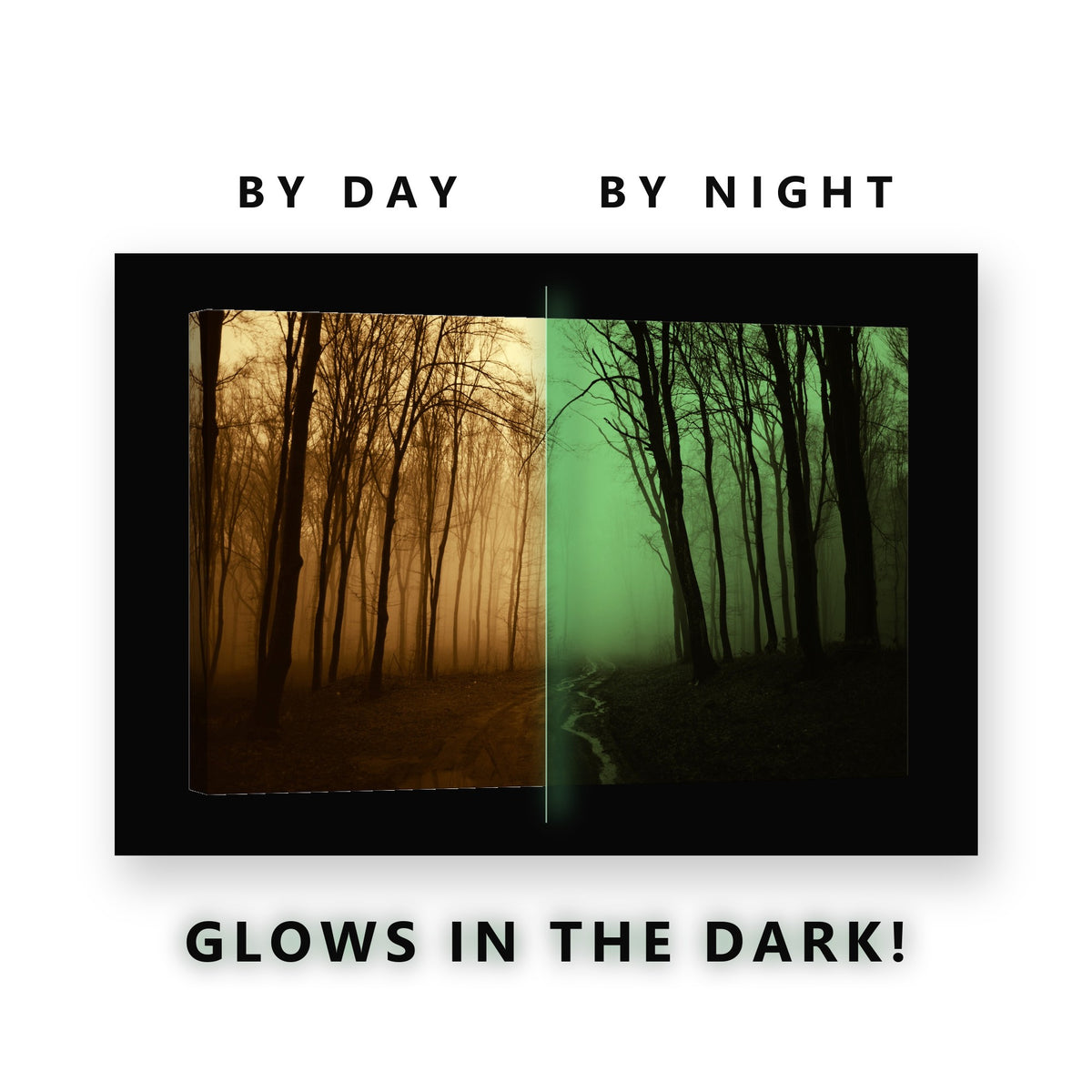 Dark Misty Forest Path Glow Glow in the Dark Canvas Wall Art for Man Cave, glowing at night