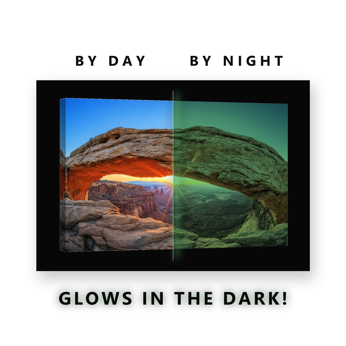 Red Rock Arch Desert Canyon Glow in the Dark Canvas Wall Art for Living Room, glowing at night