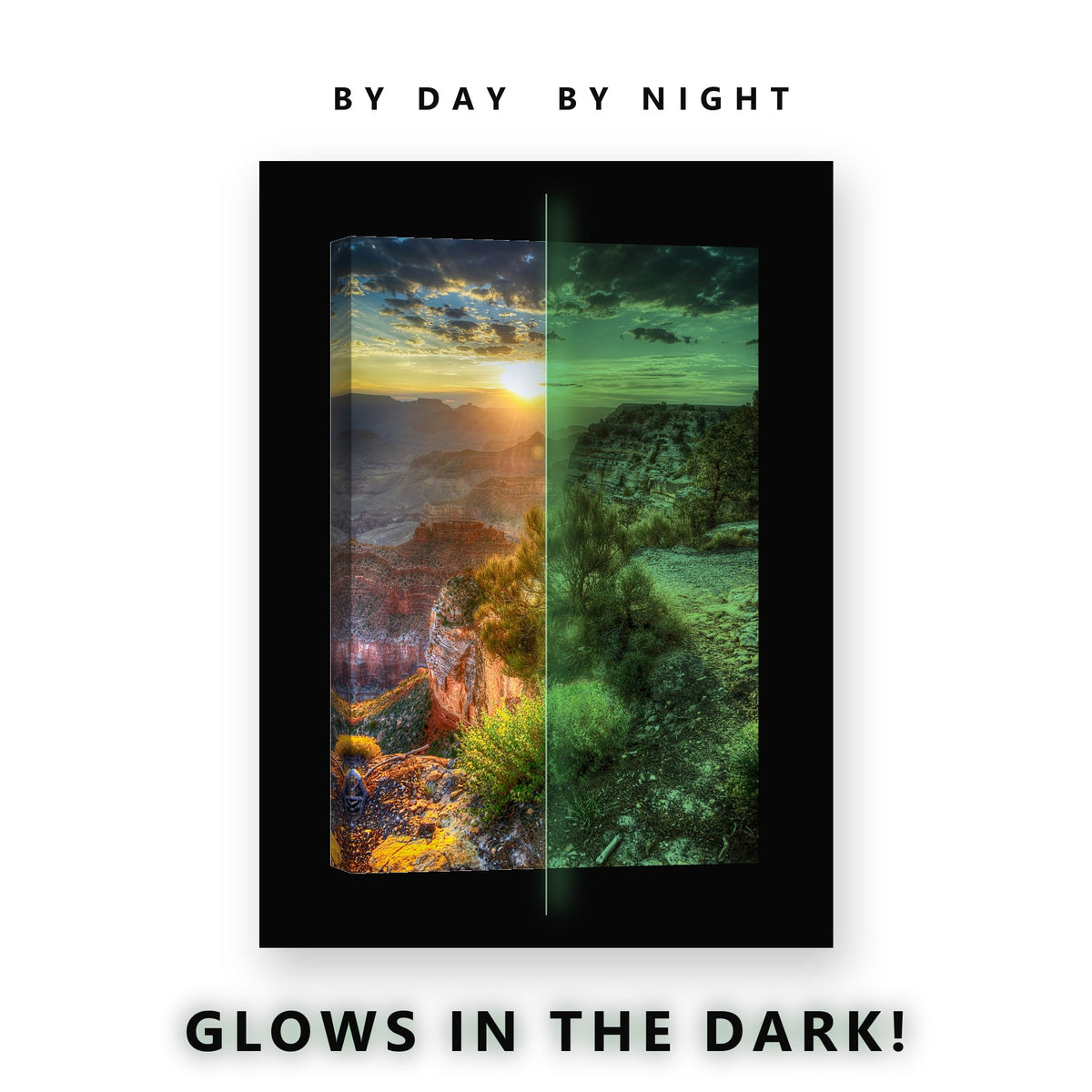 Canyon Sunrise Viewpoint Glow Glow in the Dark Canvas Wall Art for Living Room, glowing at night