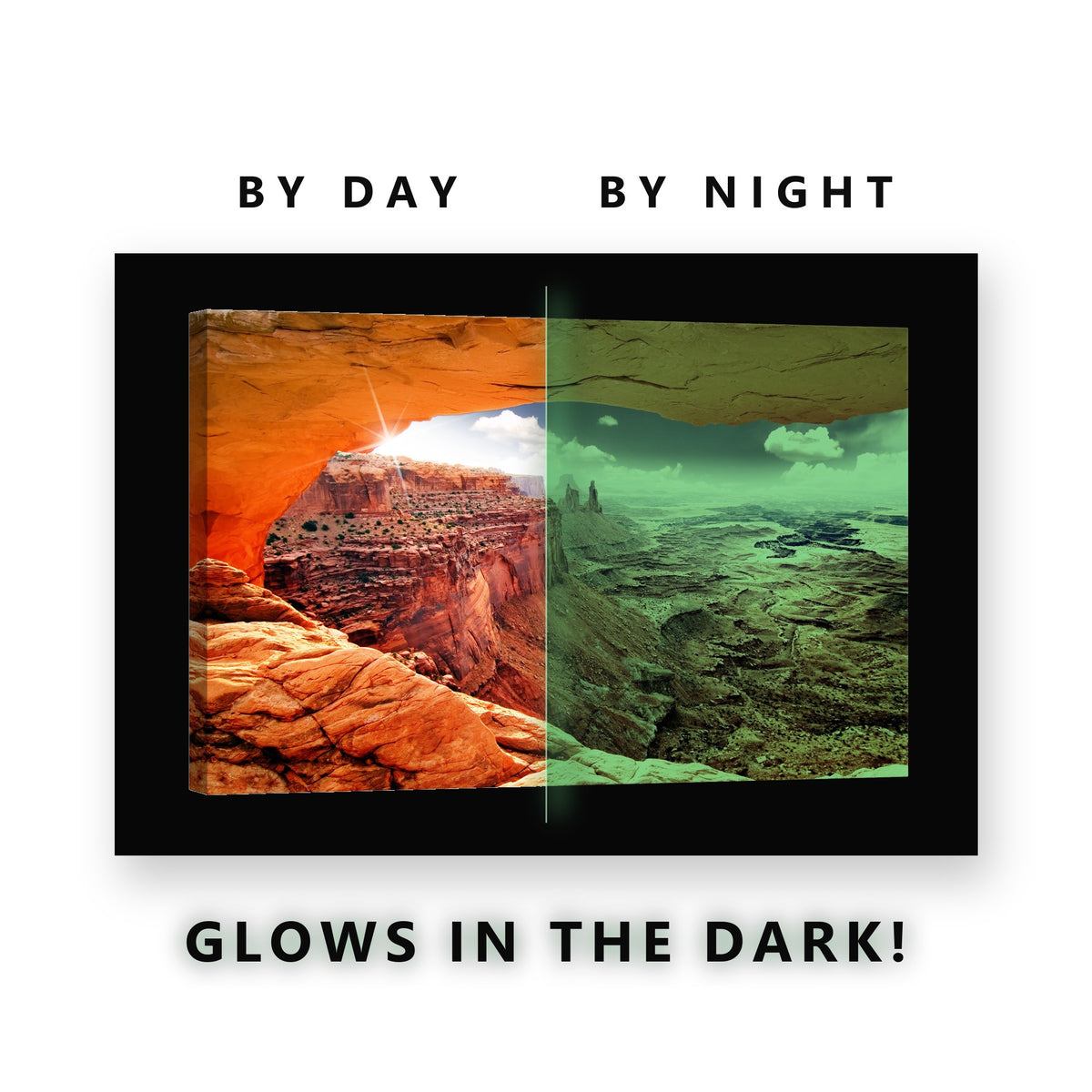 Glowing Red Arch Canyon View Glow in the Dark Canvas Wall Art for Living Room, glowing at night