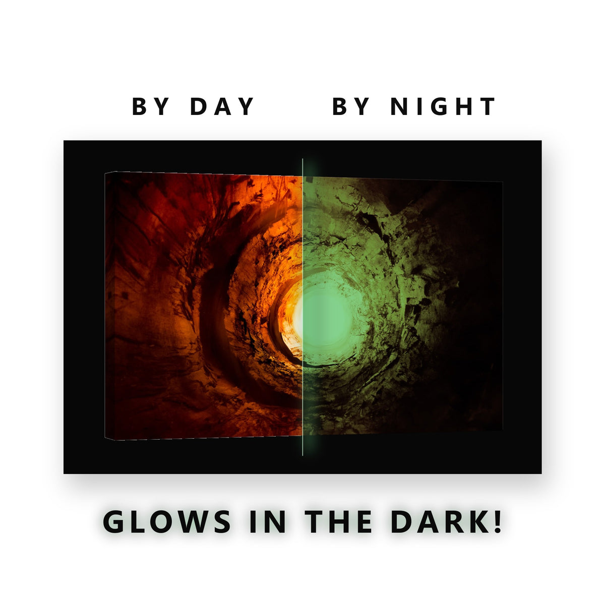 Glowing Circular Tunnel Light Glow in the Dark Canvas Wall Art for Boys Bedroom, glowing at night