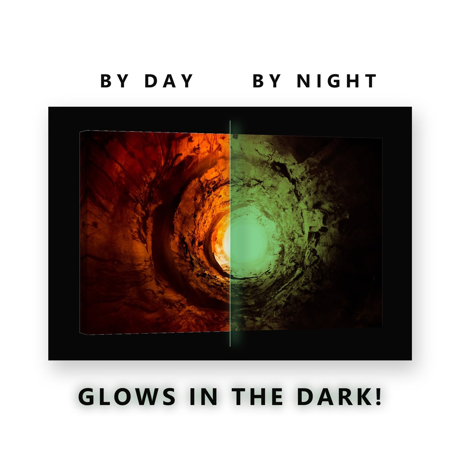 Glowing Circular Tunnel Light Glow in the Dark Canvas Wall Art for Boys Bedroom, glowing at night