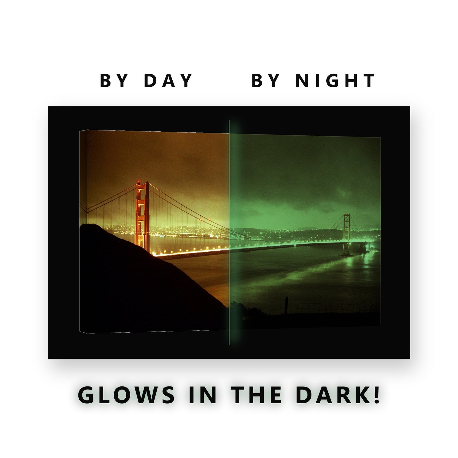 Glowing Suspension Bridge Night Glow in the Dark Canvas Wall Art for Man Cave, glowing at night