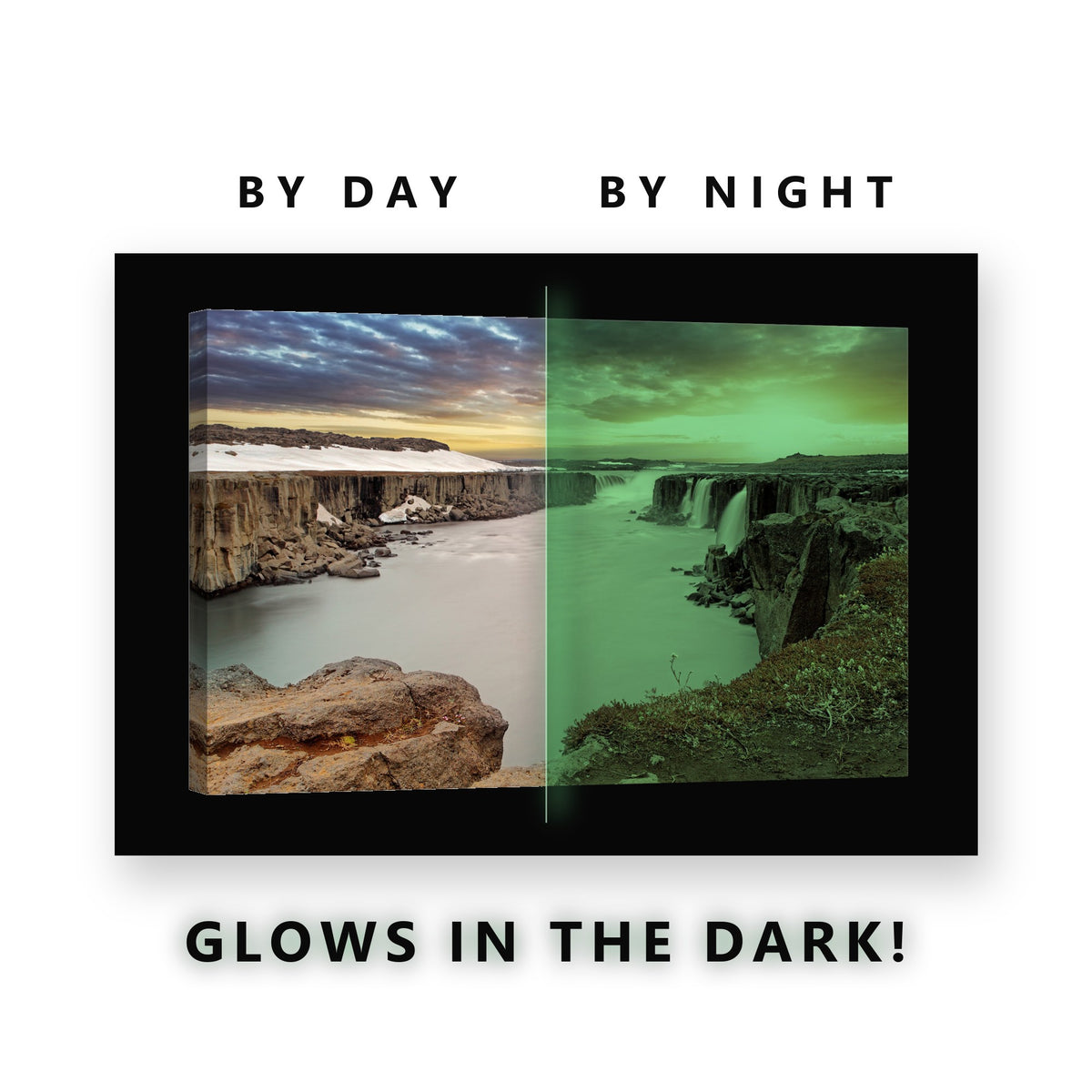 Glowing River Canyon Sunset Glow in the Dark Canvas Wall Art for Living Room, glowing at night