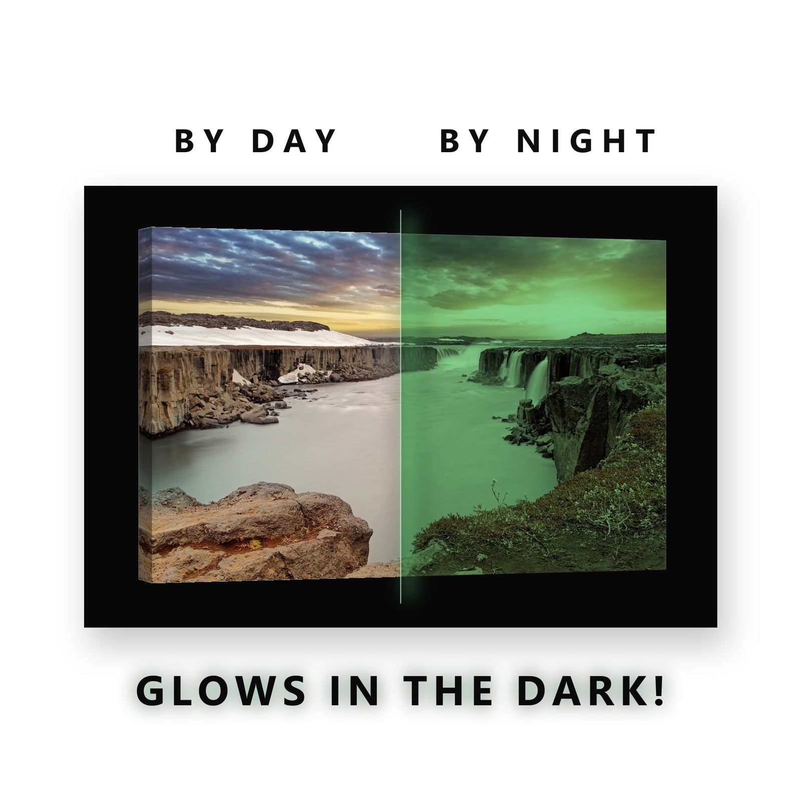 Glowing River Canyon Sunset Glow in the Dark Canvas Wall Art for Living Room, glowing at night