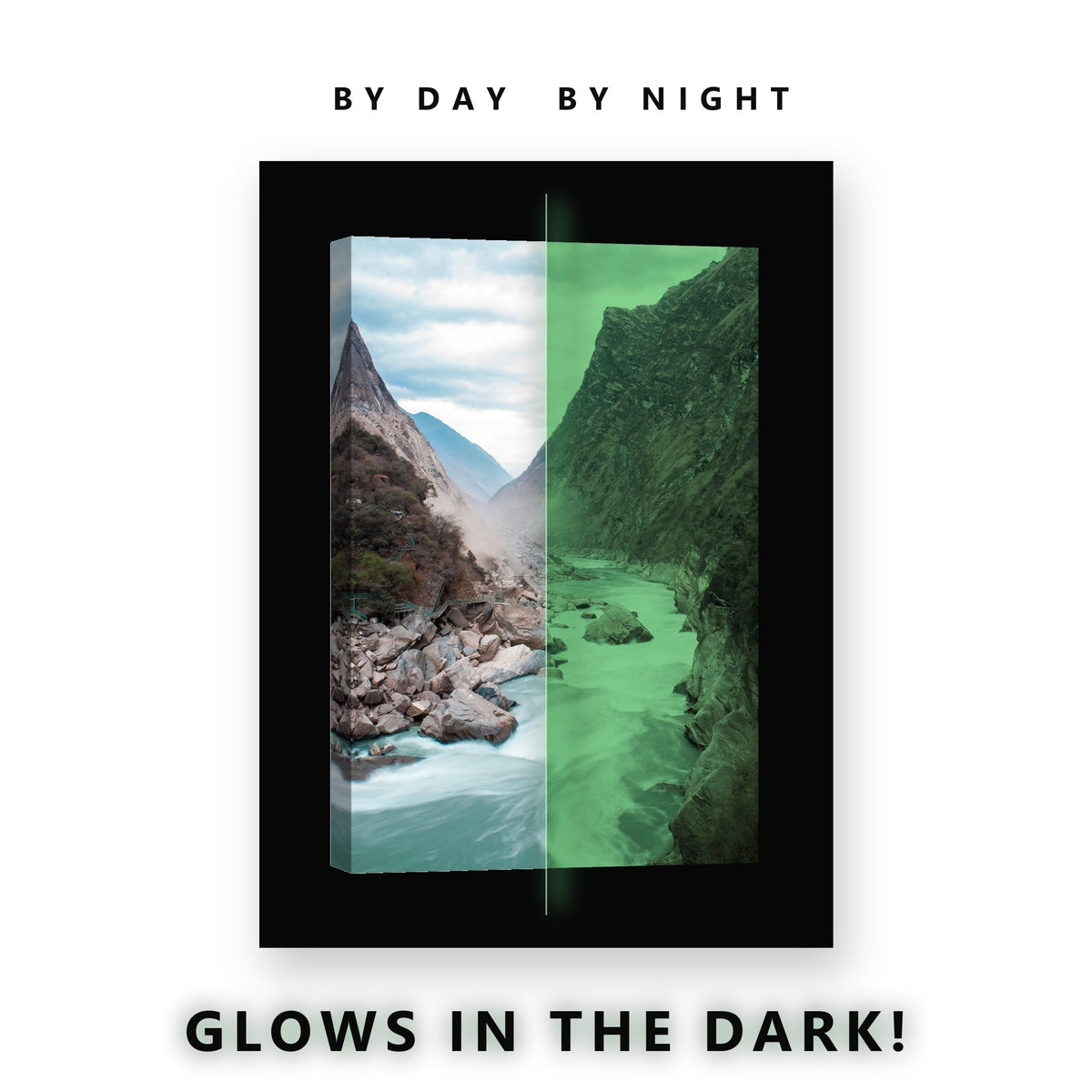 Glowing Turquoise River Gorge Glow in the Dark Canvas Wall Art for Living Room, glowing at night