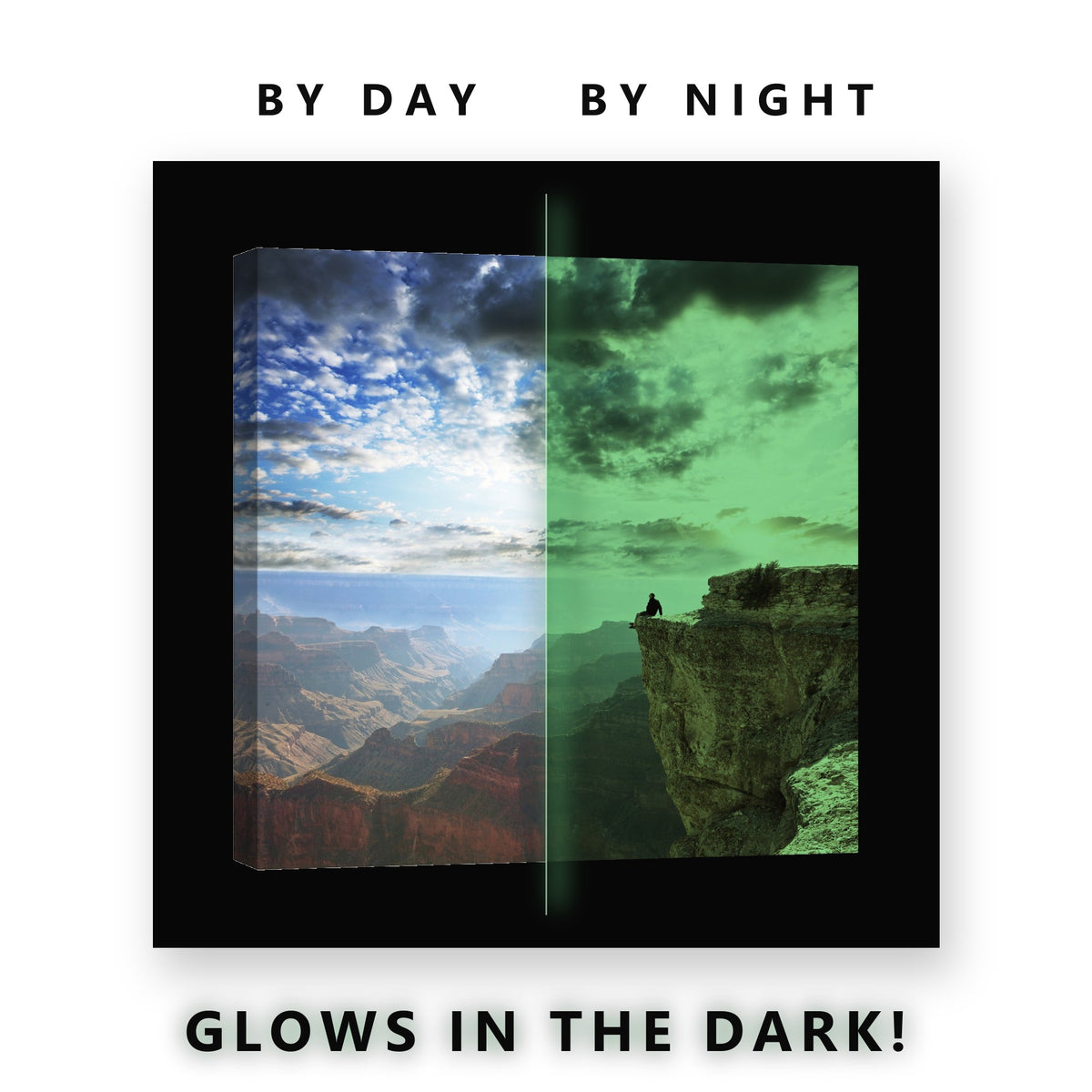 Glowing Canyon Cliff Figure Glow in the Dark Canvas Wall Art for Office, glowing at night
