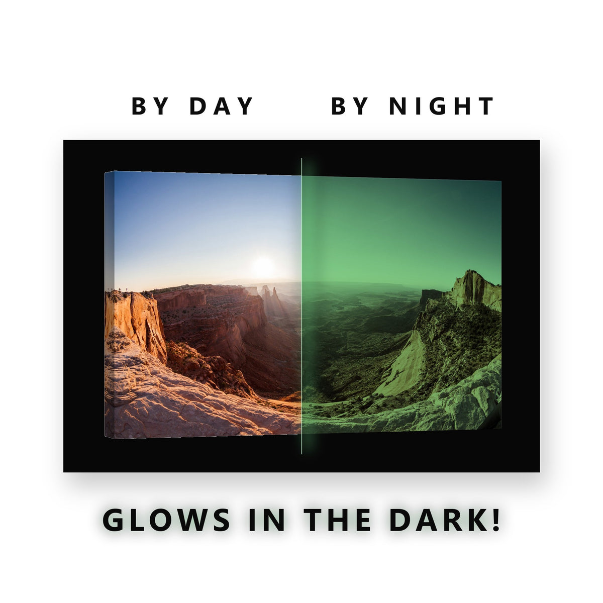 Glowing Desert Canyon Panorama Glow in the Dark Canvas Wall Art for Living Room, glowing at night