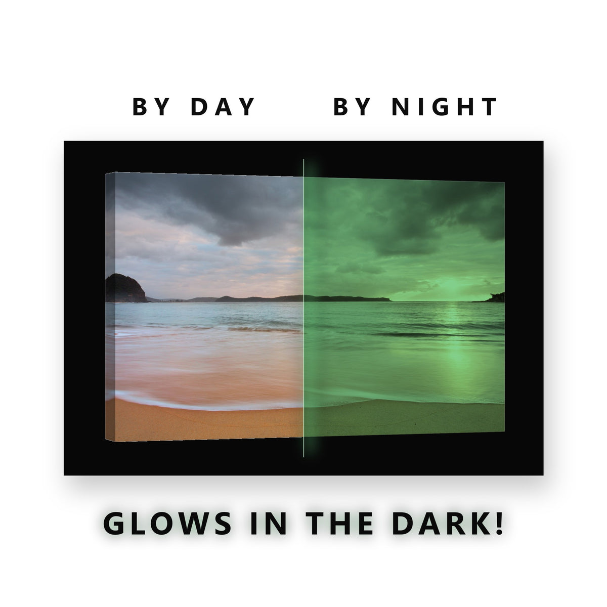 Glowing Calm Beach Sunset Glow in the Dark Canvas Wall Art for Bedroom, glowing at night