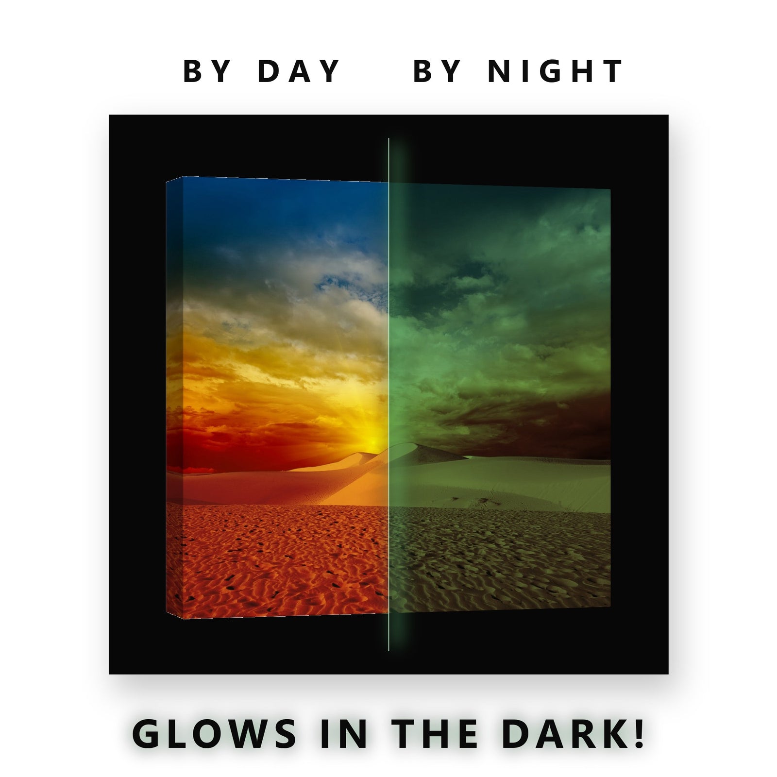 Glowing Red Desert Dunes Glow in the Dark Canvas Wall Art for Office, glowing at night