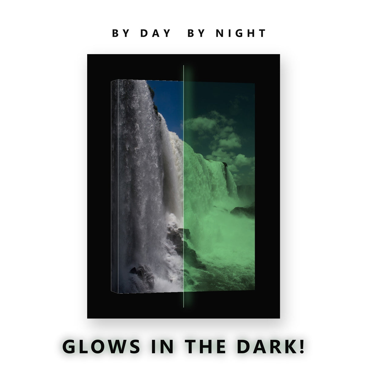 Massive Waterfall Curtain Glow in the Dark Canvas Wall Art for Living Room, glowing at night