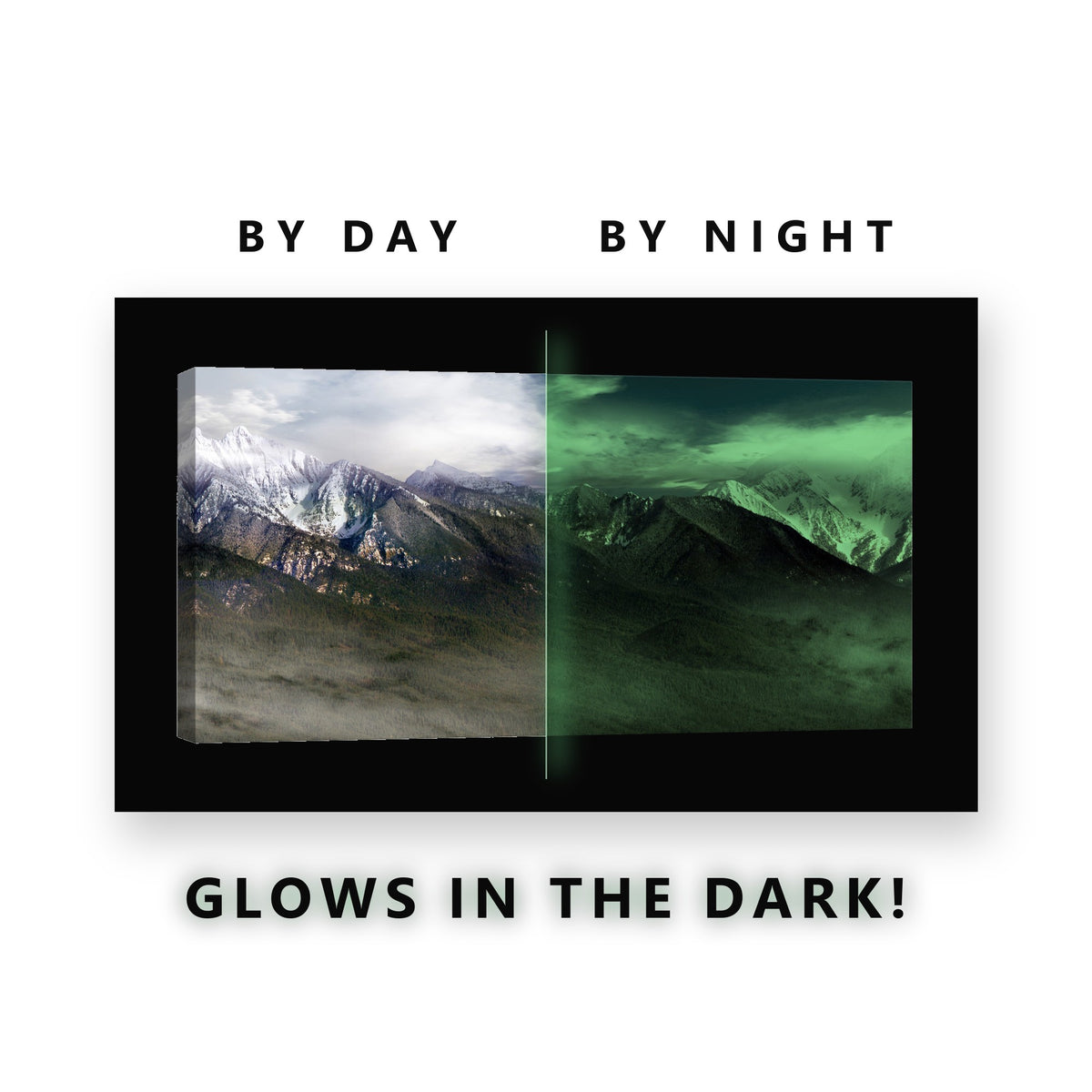 Glowing Snowy Range Panorama Glow in the Dark Canvas Wall Art for Living Room, glowing at night