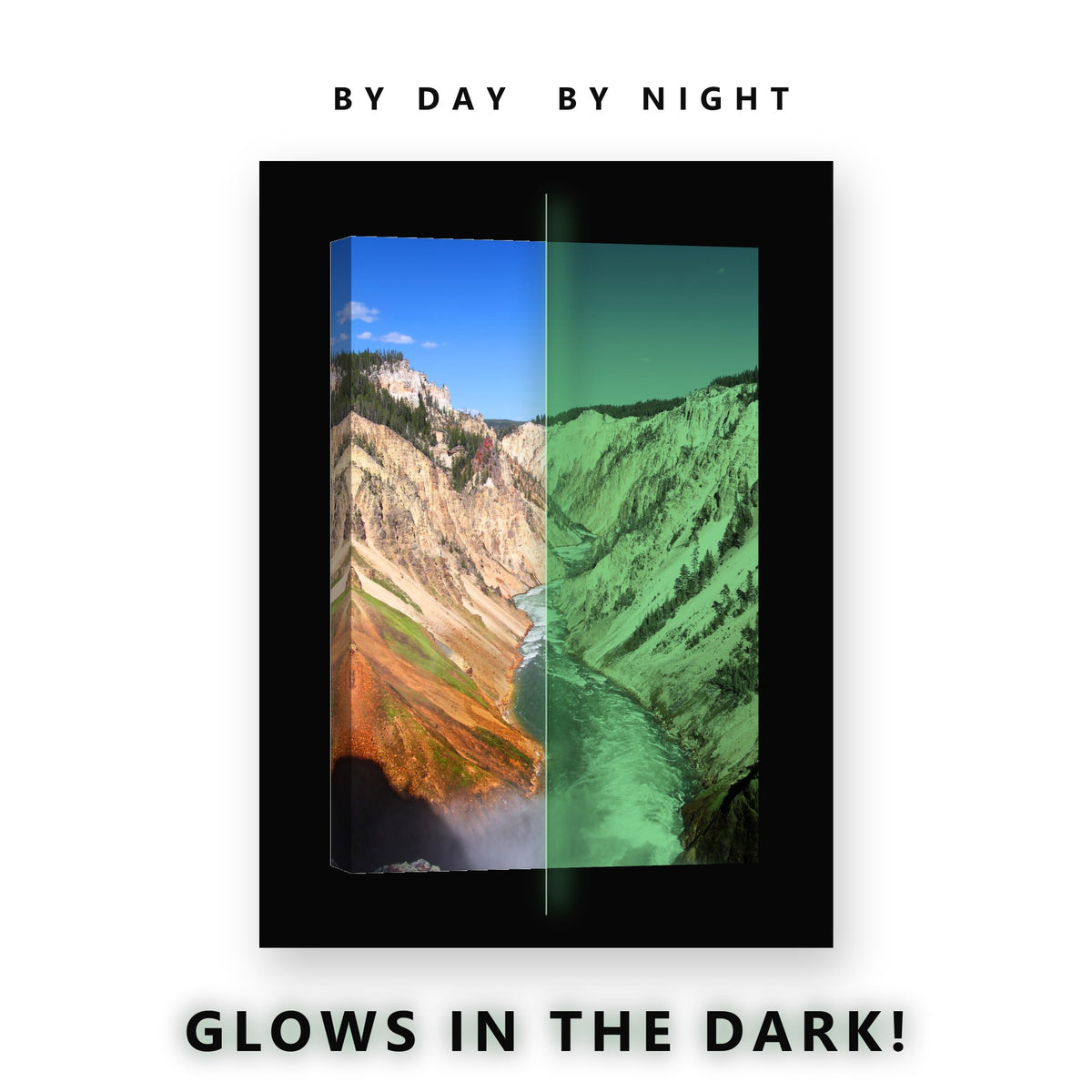 Glowing Wide River Canyon Glow in the Dark Canvas Wall Art for Living Room, glowing at night