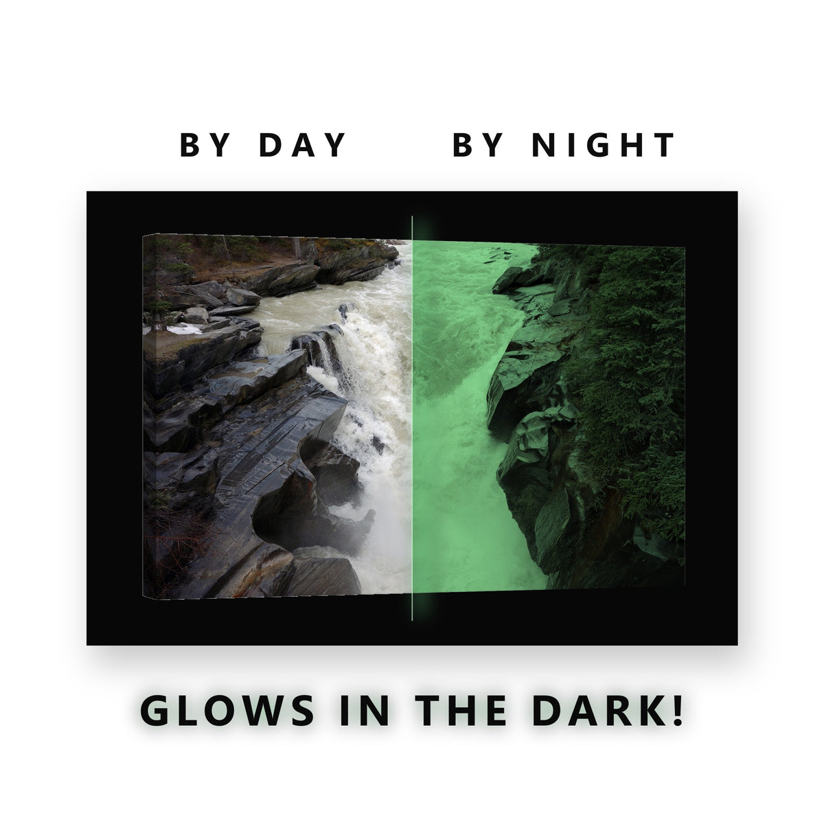 Glowing Whitewater Rock Gorge Glow in the Dark Canvas Wall Art for Man Cave, glowing at night