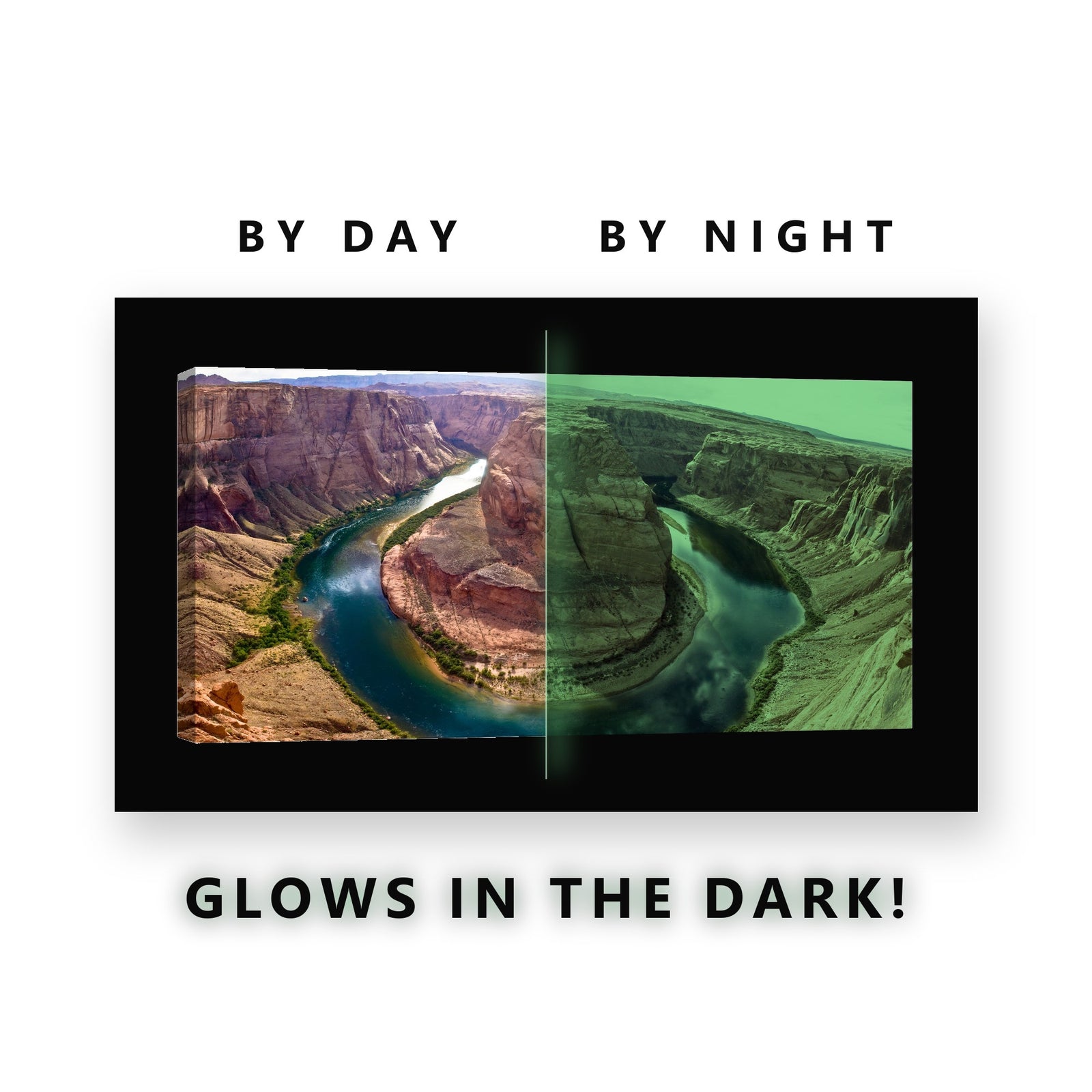 Glowing Horseshoe River Canyon Glow in the Dark Canvas Wall Art for Living Room, glowing at night
