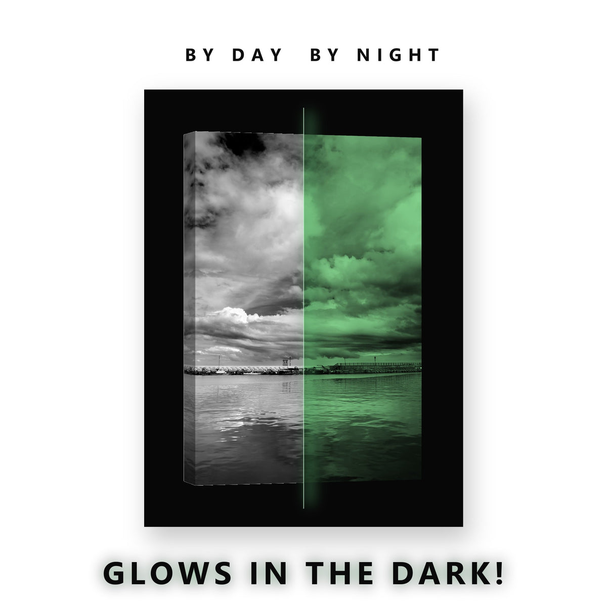 Glowing Storm Clouds Harbor Glow in the Dark Canvas Wall Art for Man Cave, glowing at night