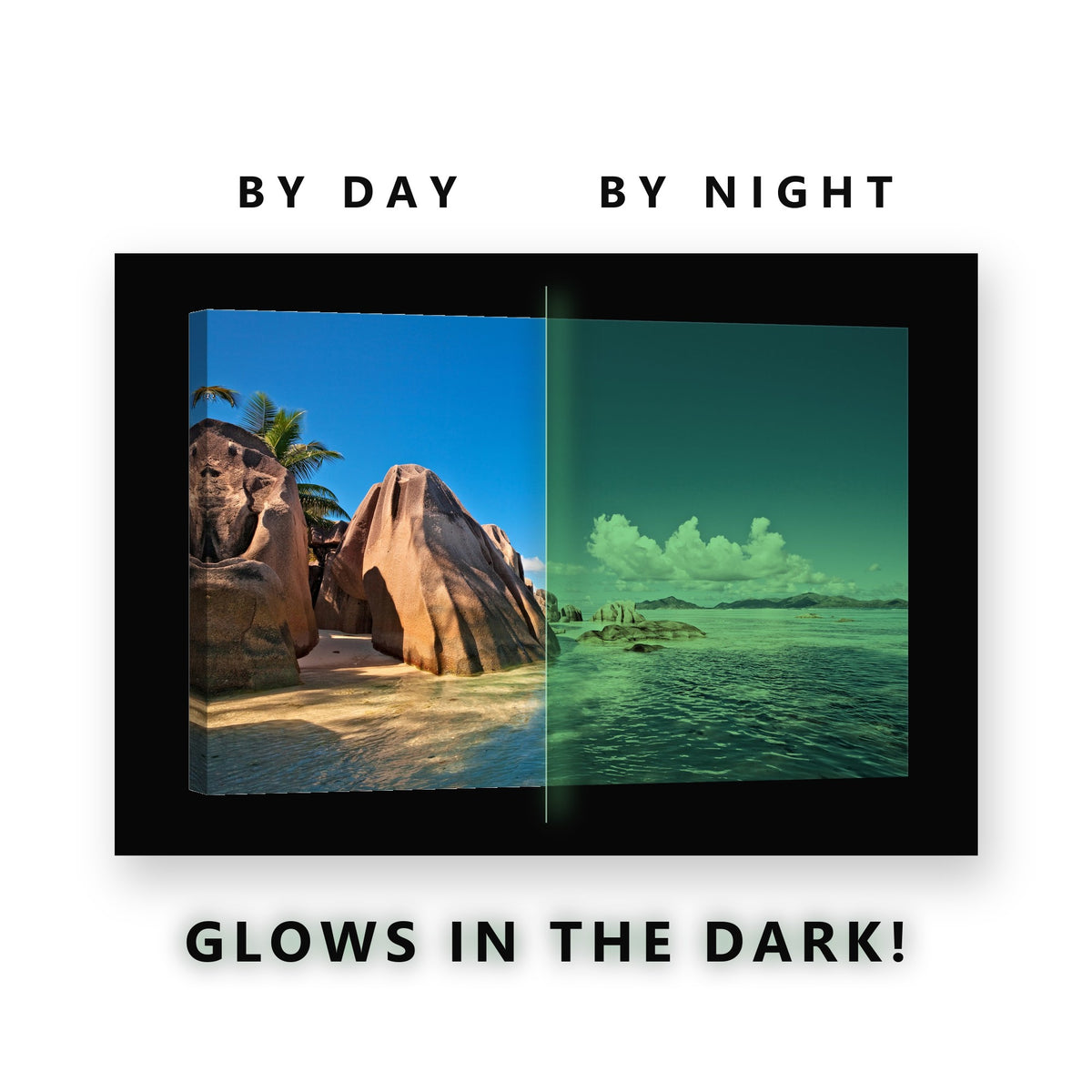 Glowing Granite Boulder Cove Glow in the Dark Canvas Wall Art for Living Room, glowing at night