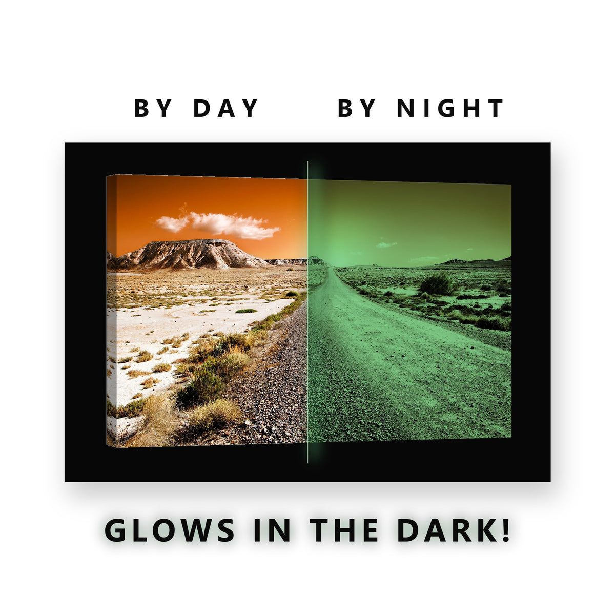 Glowing Desert Road Sunset Horizon Glow in the Dark Canvas Wall Art for Office, glowing at night