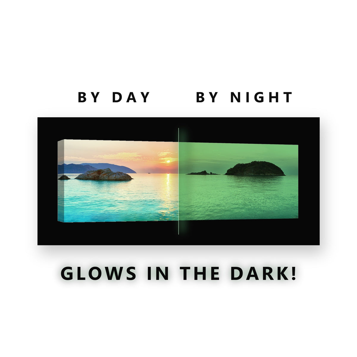 Small Islets Turquoise Sunset Glow in the Dark Canvas Wall Art for Bedroom, glowing at night