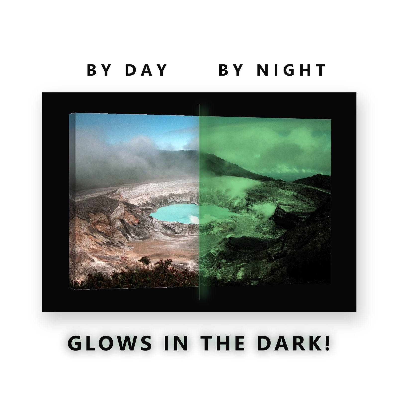 Panoramic Sunset Mountains Glow in the Dark Canvas Wall Art for Living Room, glowing at night