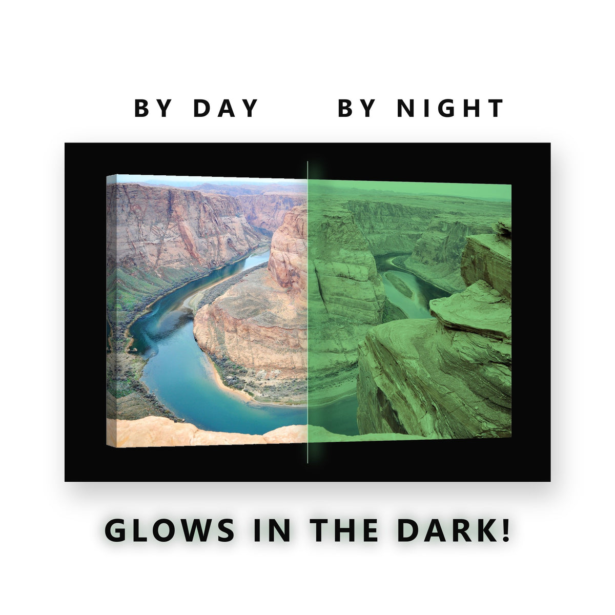 Glowing River Bend Red Canyon Glow in the Dark Canvas Wall Art for Living Room, glowing at night