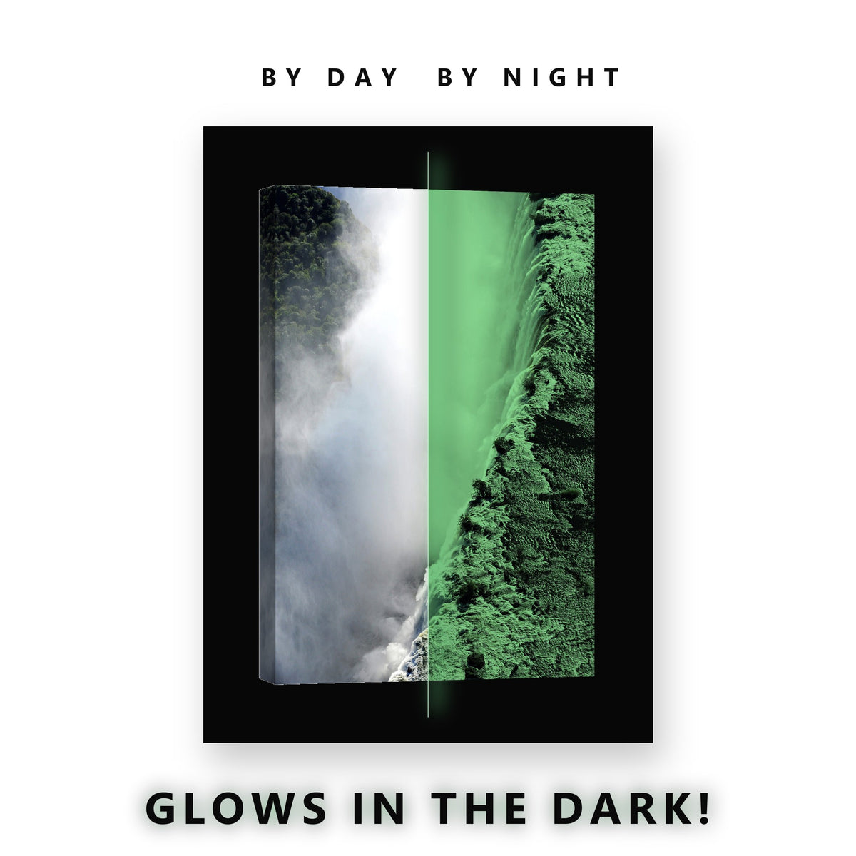 Glowing Massive Waterfall Mist Glow in the Dark Canvas Wall Art for Living Room, glowing at night