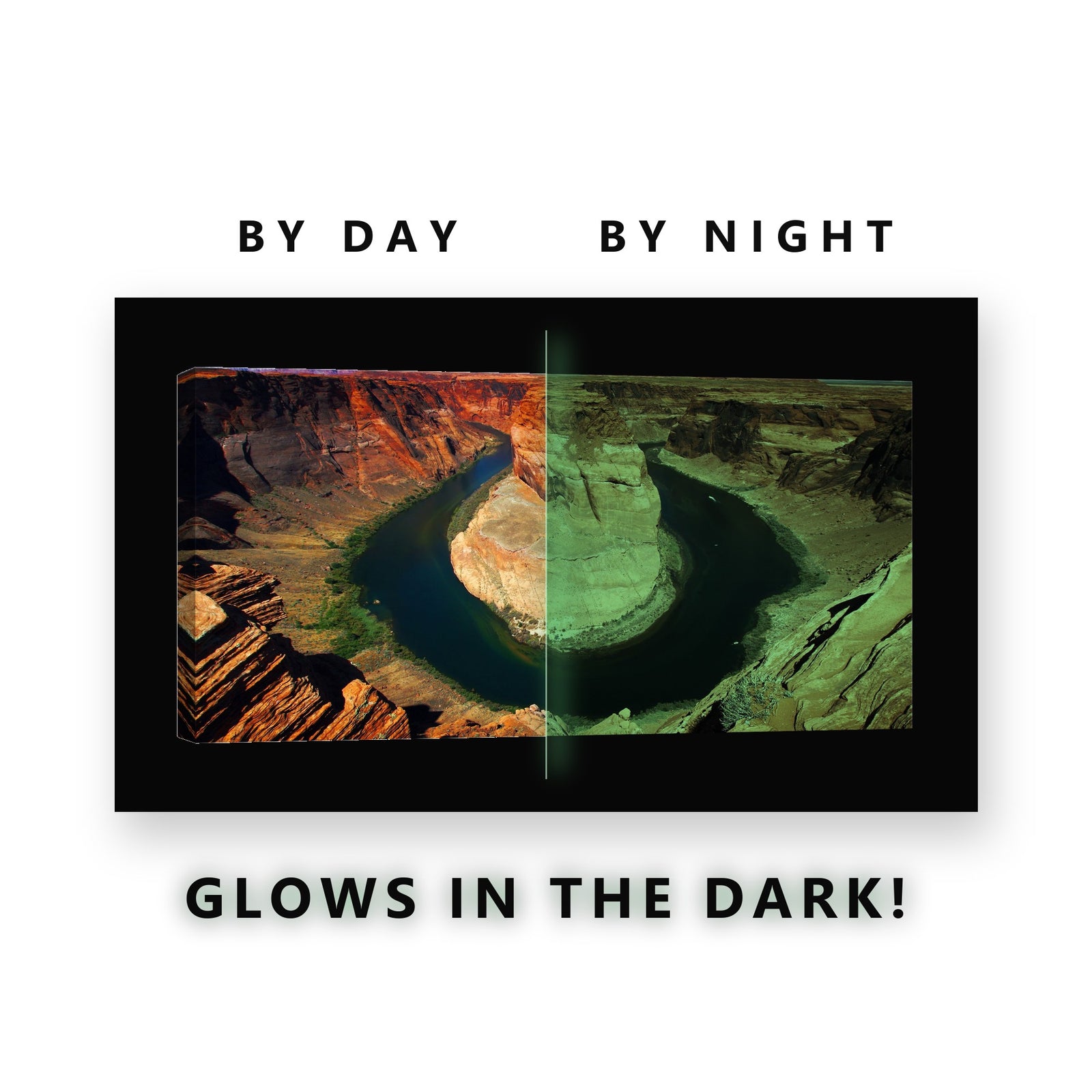 Desert Canyon River Bend Glow in the Dark Canvas Wall Art for Living Room, glowing at night