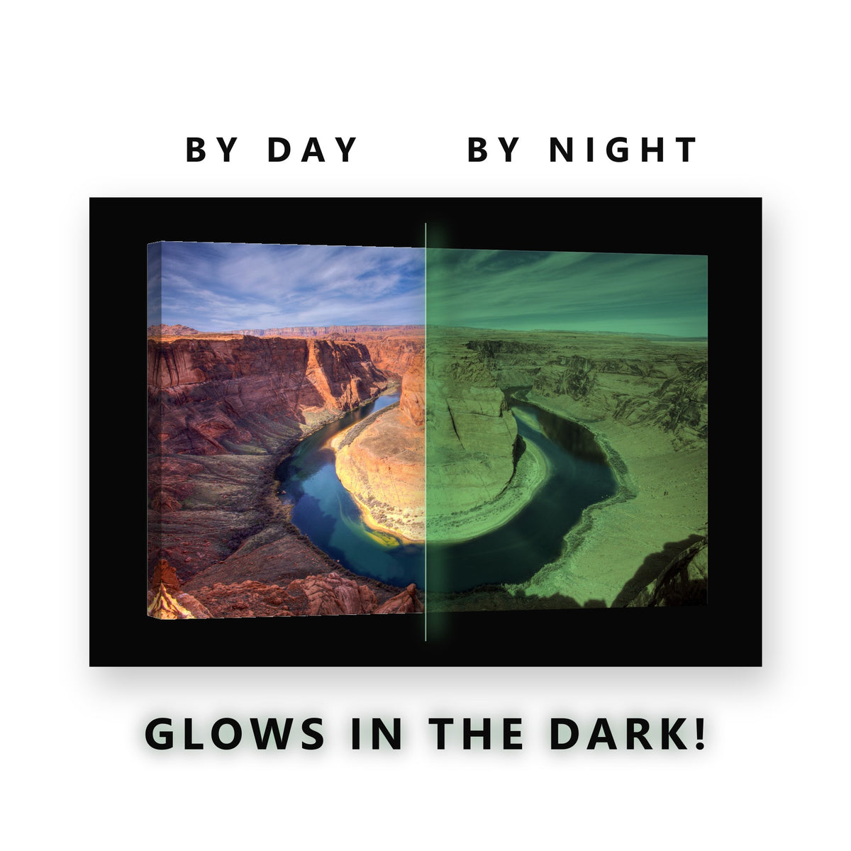 Red Rock Canyon River Loop Glow in the Dark Canvas Wall Art for Man Cave, glowing at night