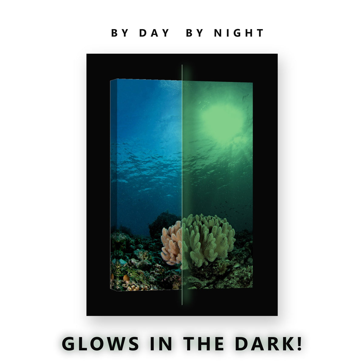 Glowing Branching Coral Sunbeams Glow in the Dark Canvas Wall Art for Bedroom, glowing at night