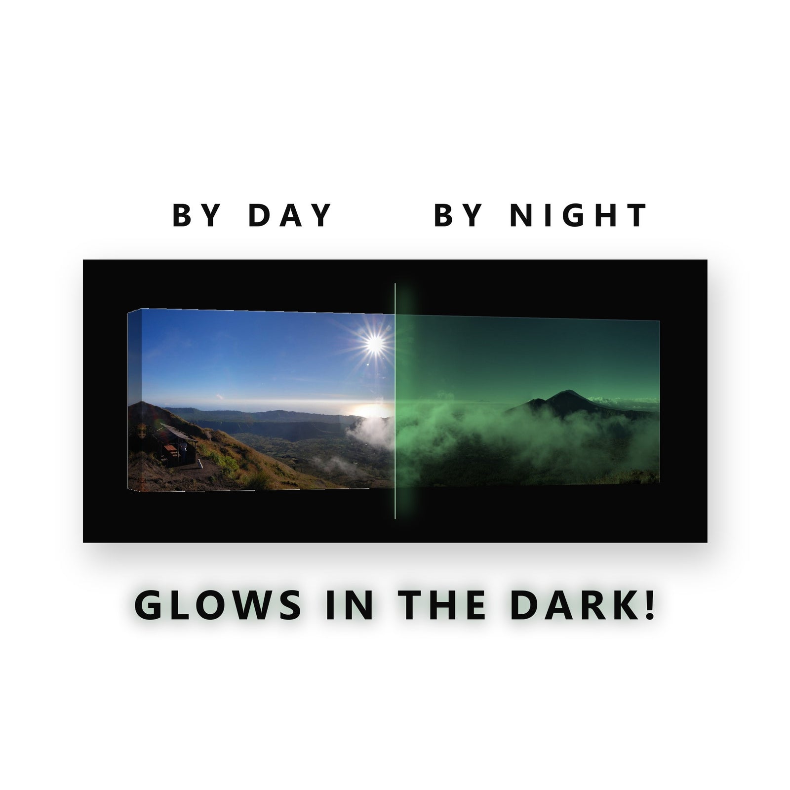Volcano Above the Cloud Sea Glow in the Dark Canvas Wall Art for Living Room, glowing at night