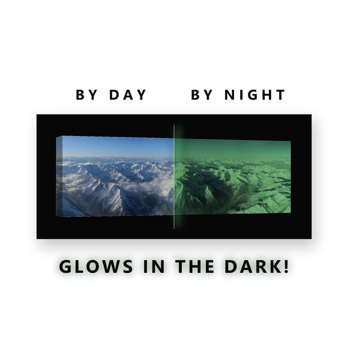 Glowing Vast Snowy Range Aerial Glow in the Dark Canvas Wall Art for Living Room, glowing at night