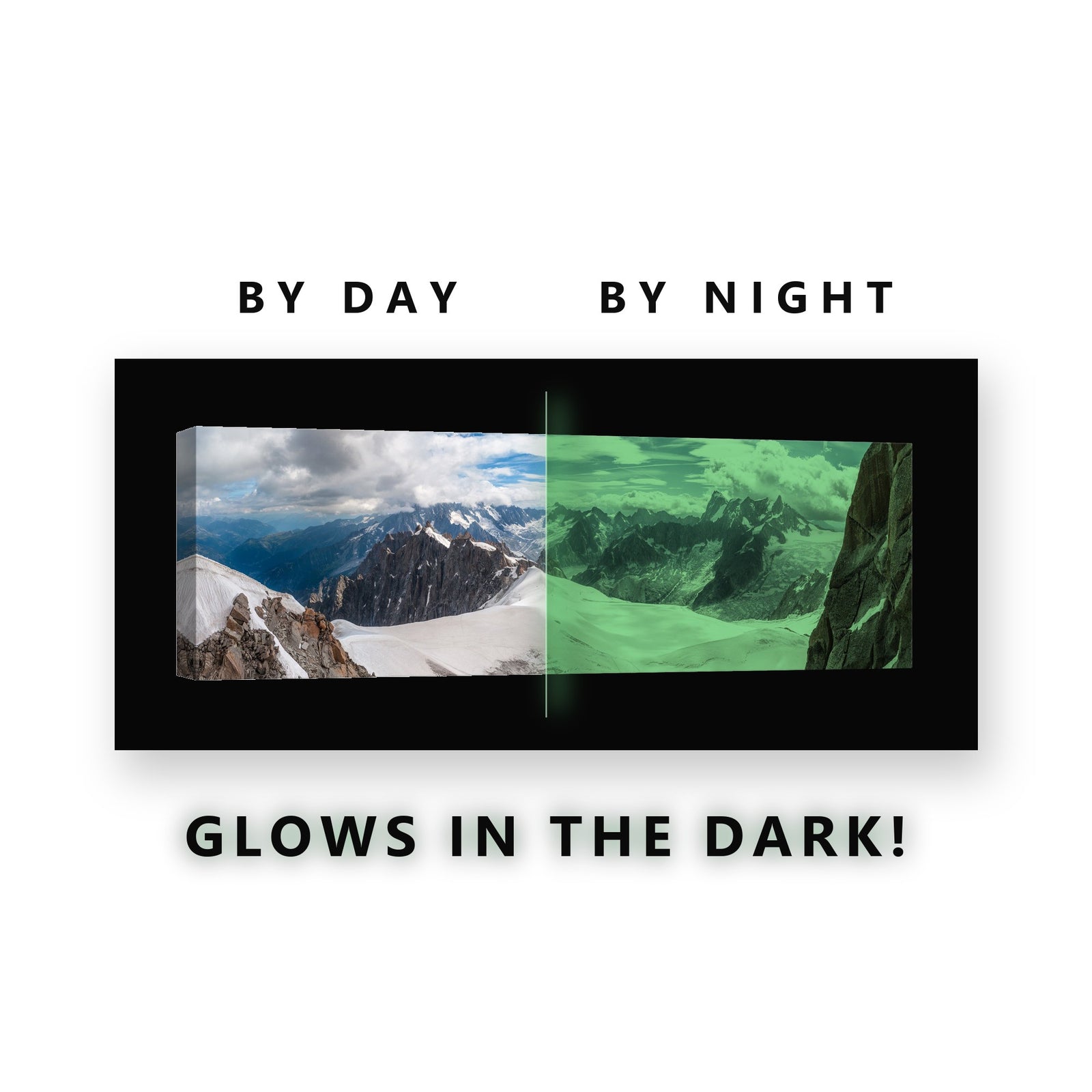 Glowing Alpine Peaks Glaciers Glow in the Dark Canvas Wall Art for Living Room, glowing at night