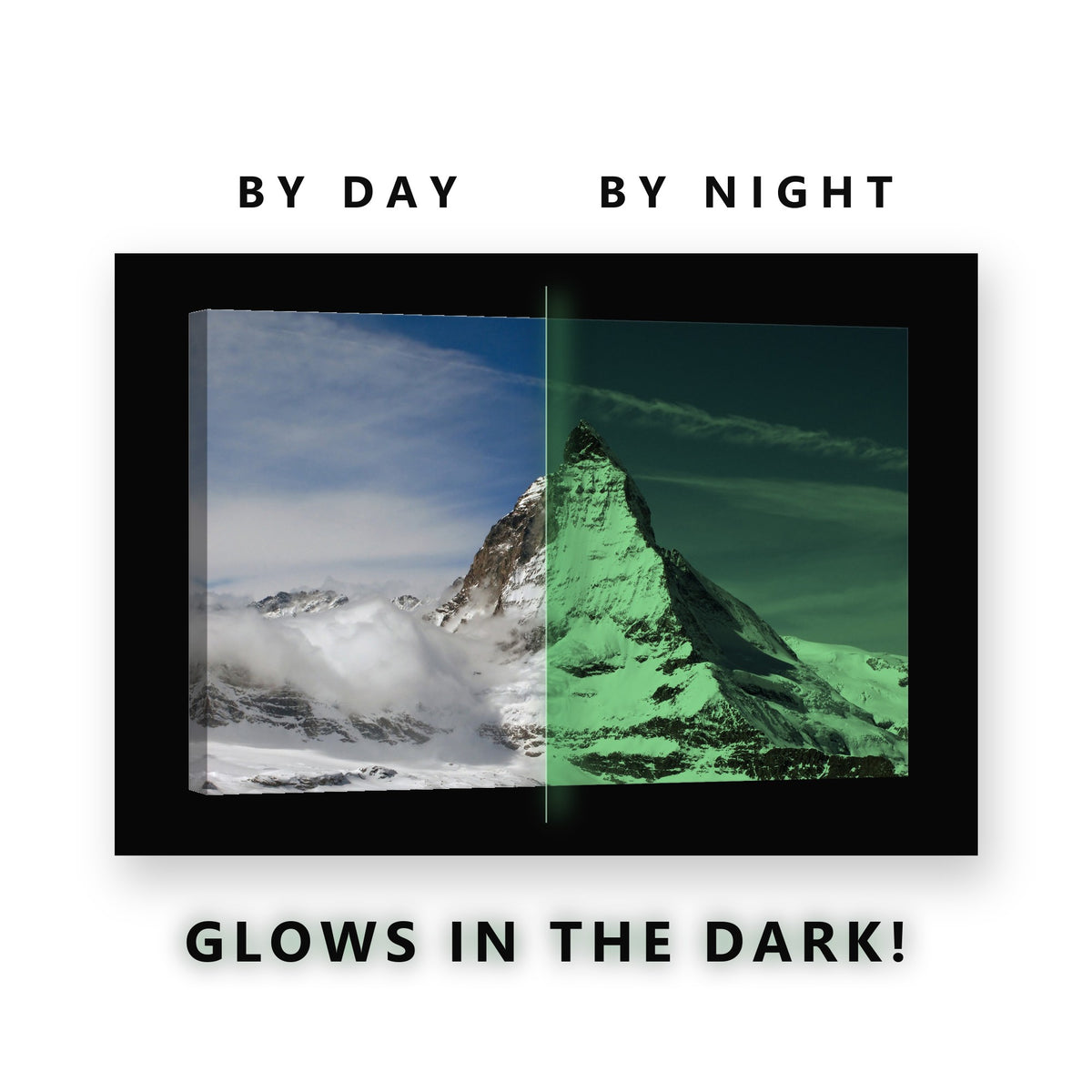 Dramatic Snow Peak Cloud Glow in the Dark Canvas Wall Art for Living Room, glowing at night