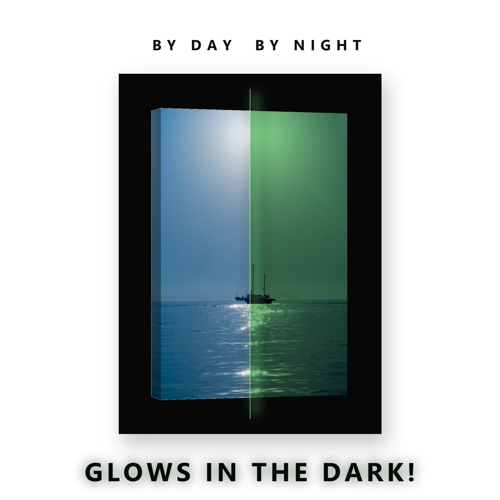 Glowing Sailboat Moonlit Water Glow in the Dark Canvas Wall Art for Bedroom, glowing at night