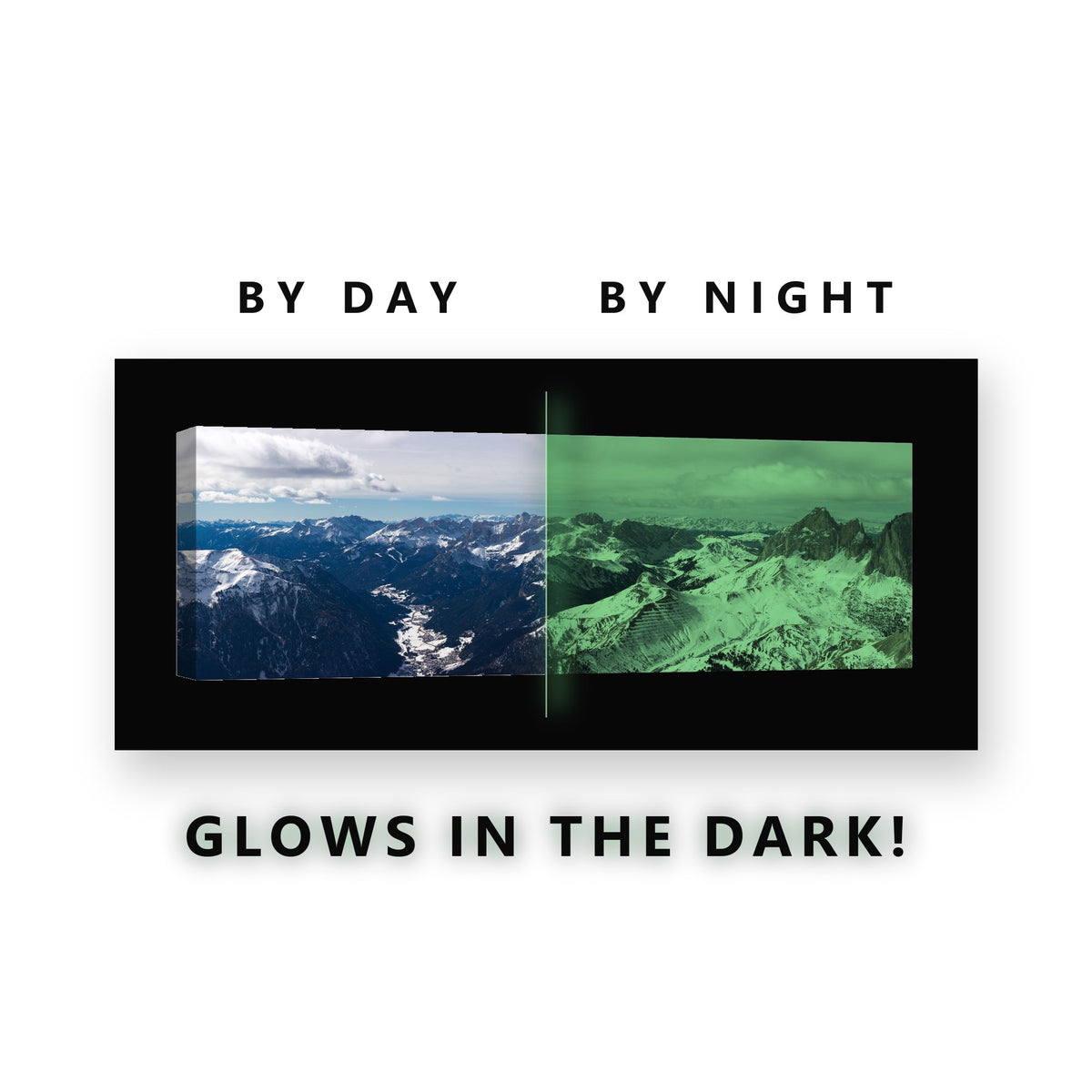 Glowing Mountain Range Valleys Glow in the Dark Canvas Wall Art for Living Room, glowing at night