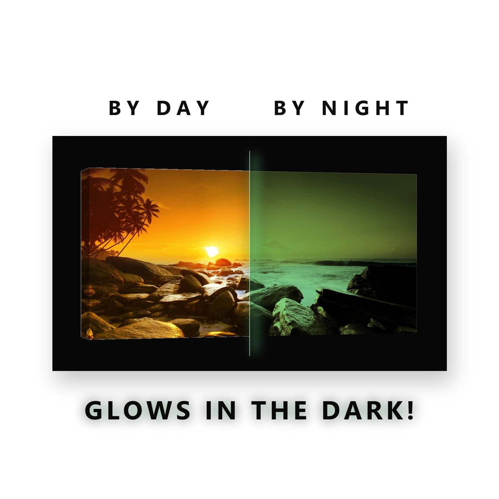 Glowing Tropical Tide Pool Sunset Glow in the Dark Canvas Wall Art for Bedroom, glowing at night