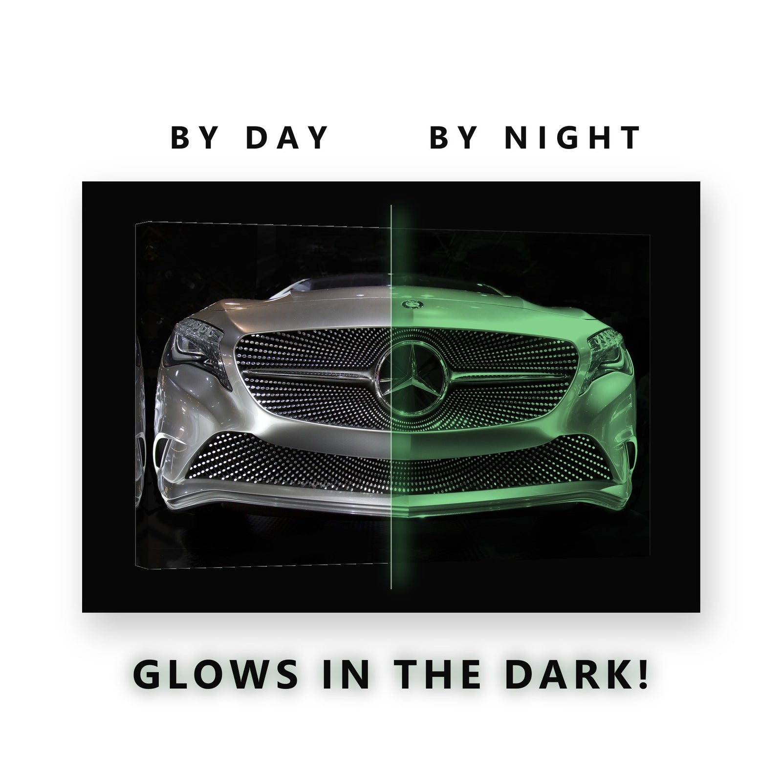 Luxury Car Grille Glow in the Dark Canvas Wall Art for Man Cave, glowing at night