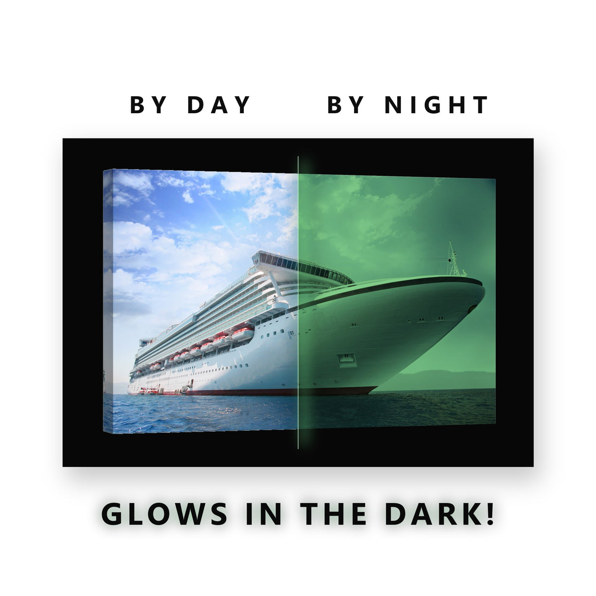 Cruise Ship at Sea Glow in the Dark Canvas Wall Art for Living Room, glowing at night